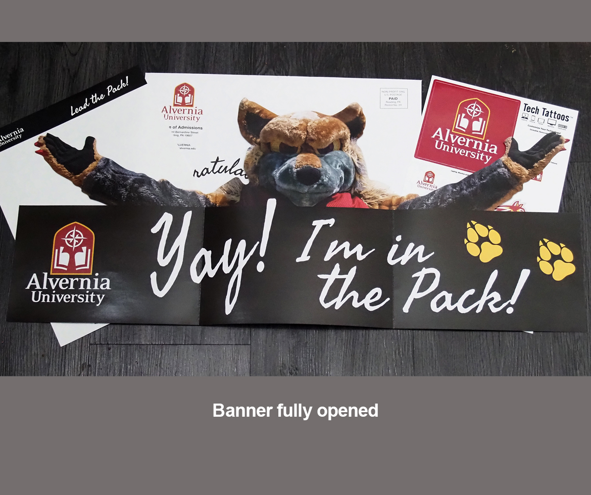 Alvernia University Admissions Admit Pack, banner completely opened