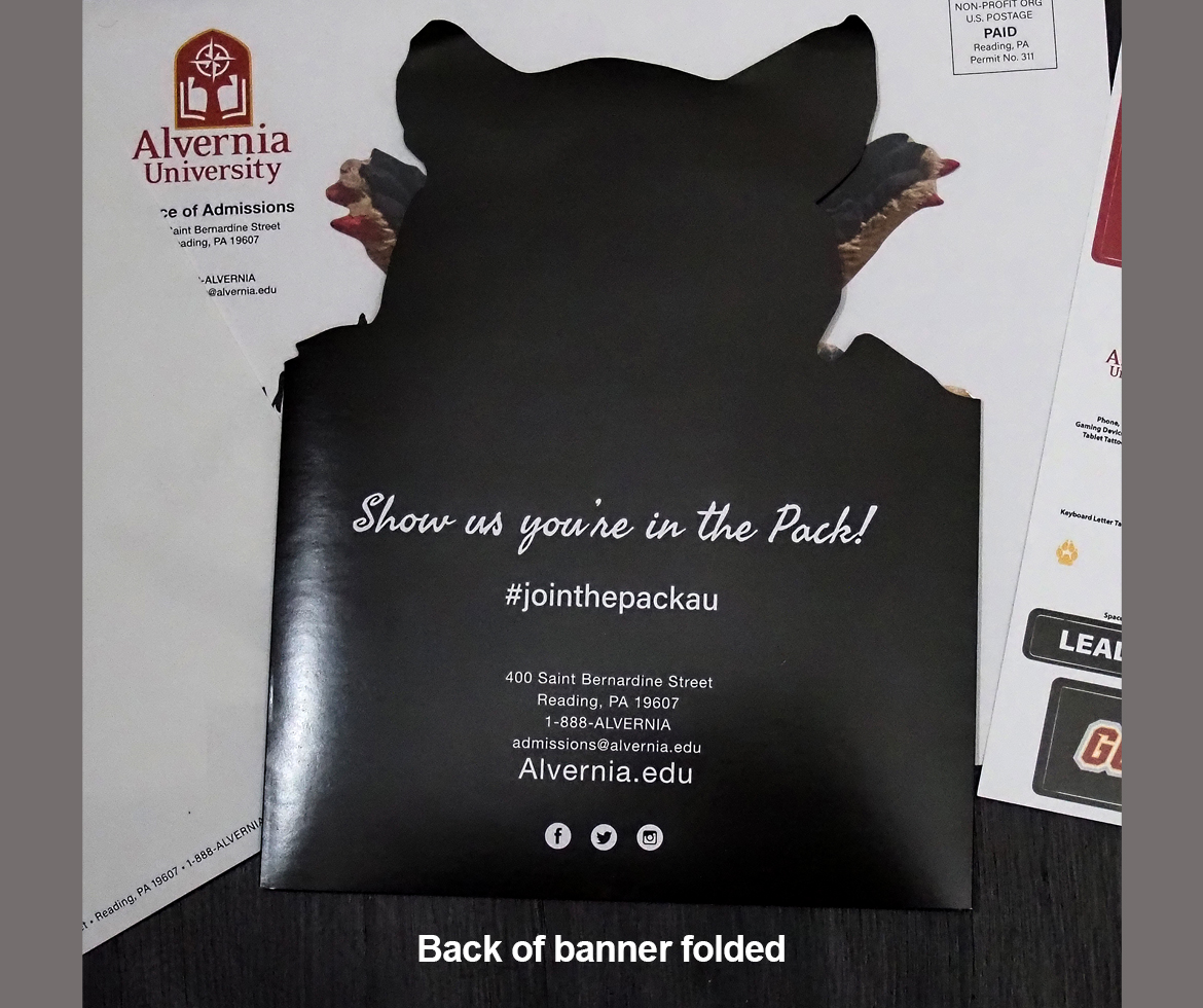 Alvernia University Admissions Admit Pack, back of banner