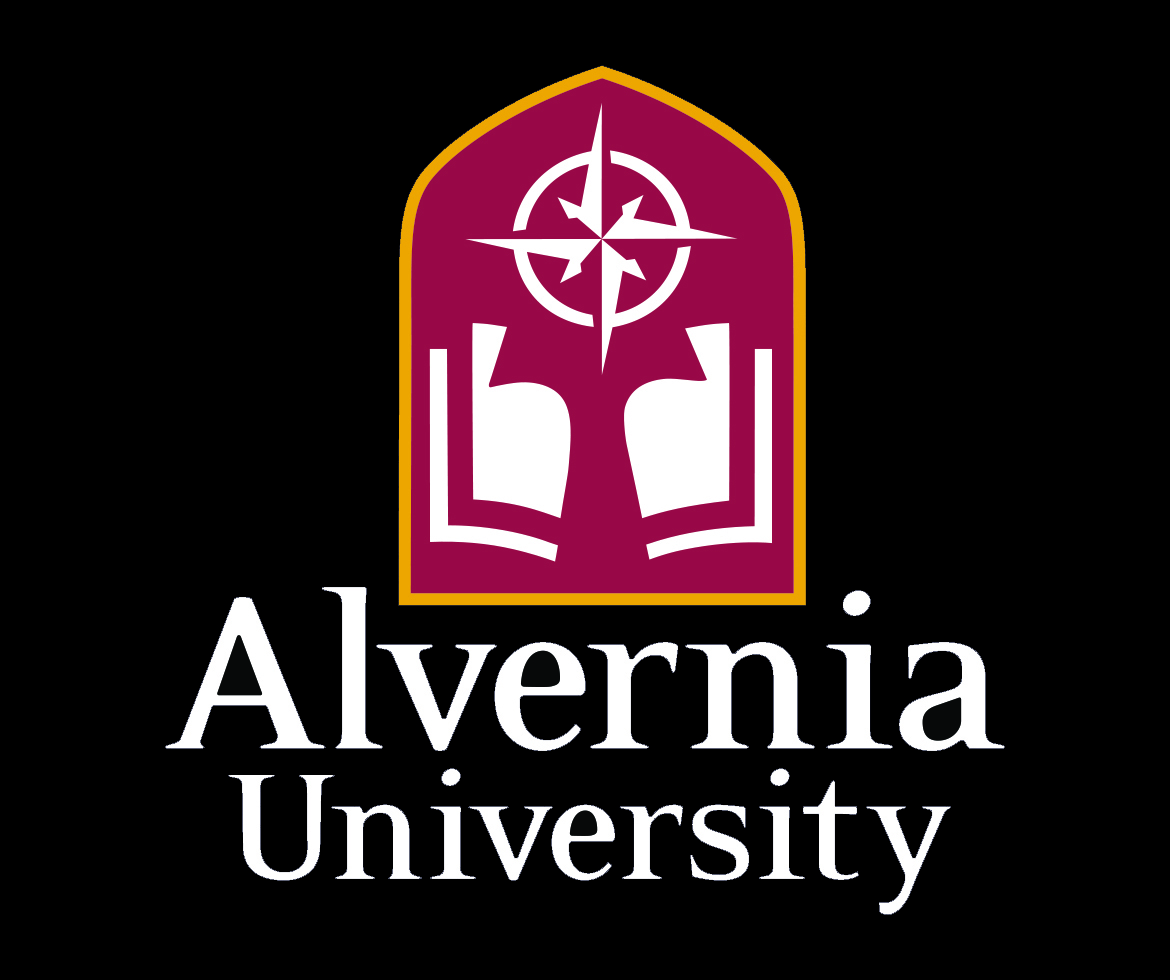 Alvernia University Academic Mark Vertical white text