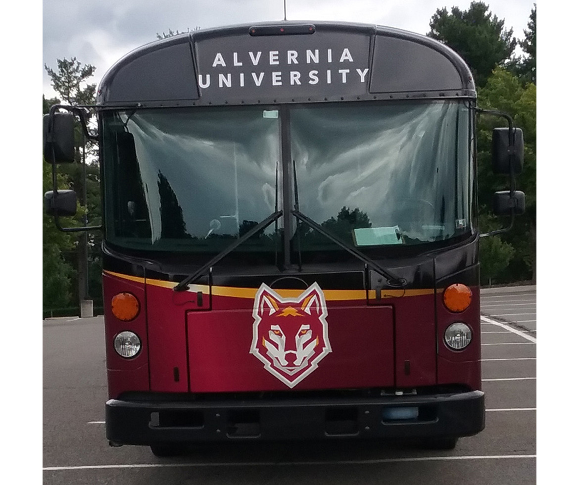 Alvernia University's athleics bus wrap front