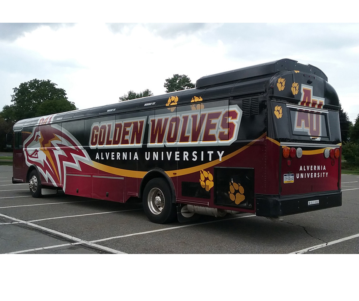 Alvernia University's athleics bus wrap side