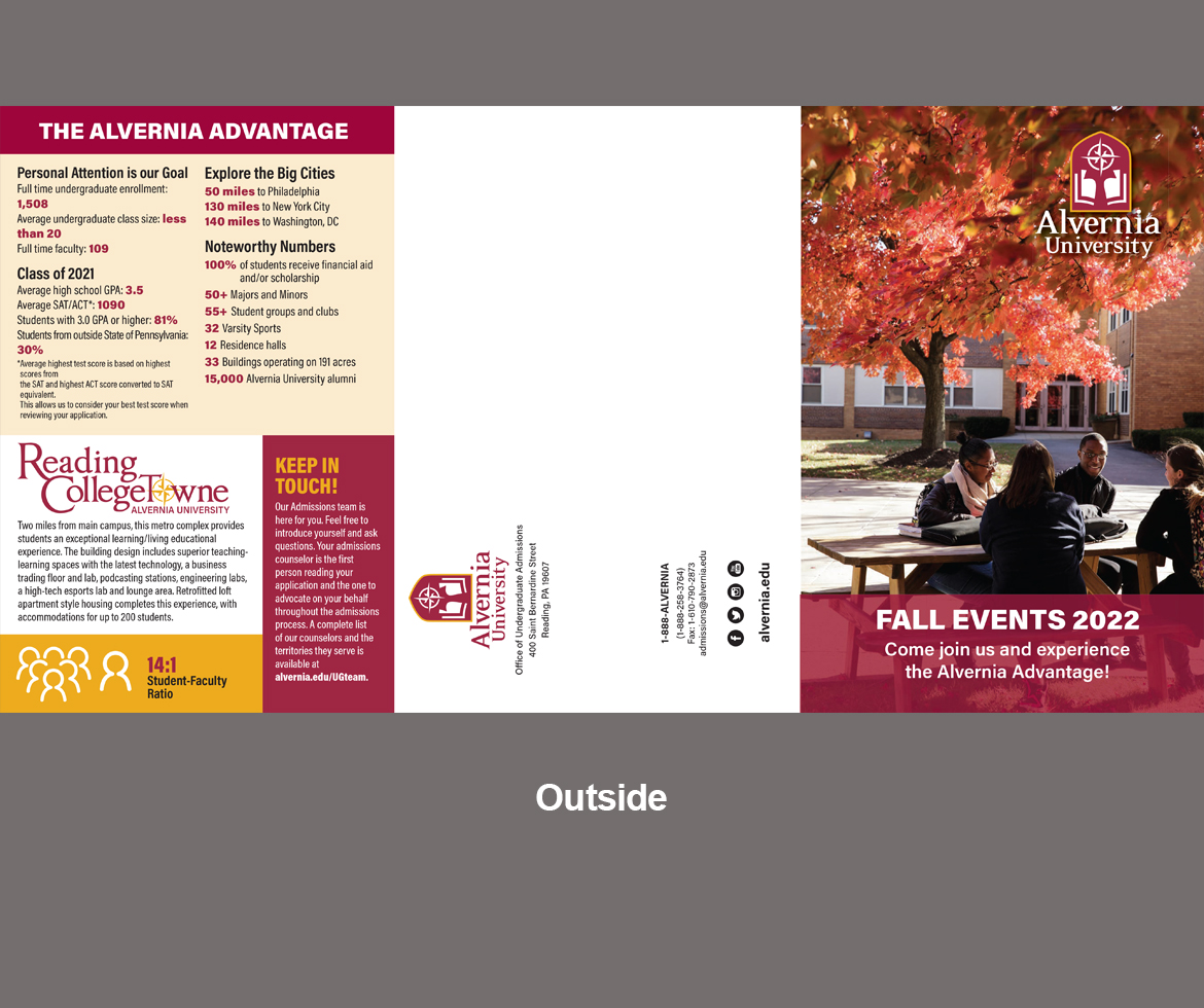 Alvernia University Admissions Fall visit brochure, outside