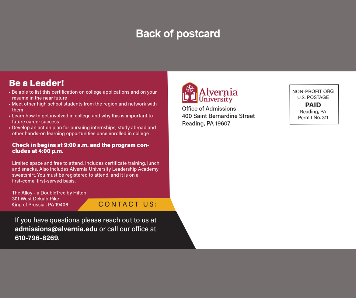 Leadership Academy postcard, back