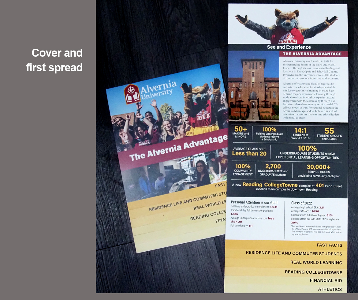 Alvernia University Admissions step brochure, cover and first spread